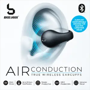 Écouteurs Bluetooth Open-Ear Air Conduction – True Wireless Earcuffs – Noir