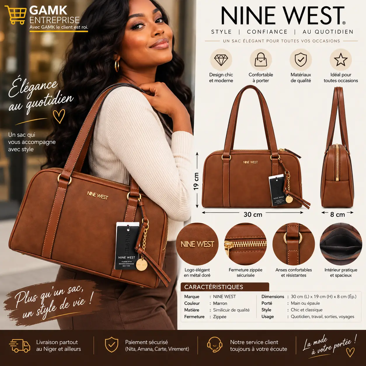 Sac à main NINE WEST – Marron - Image 4