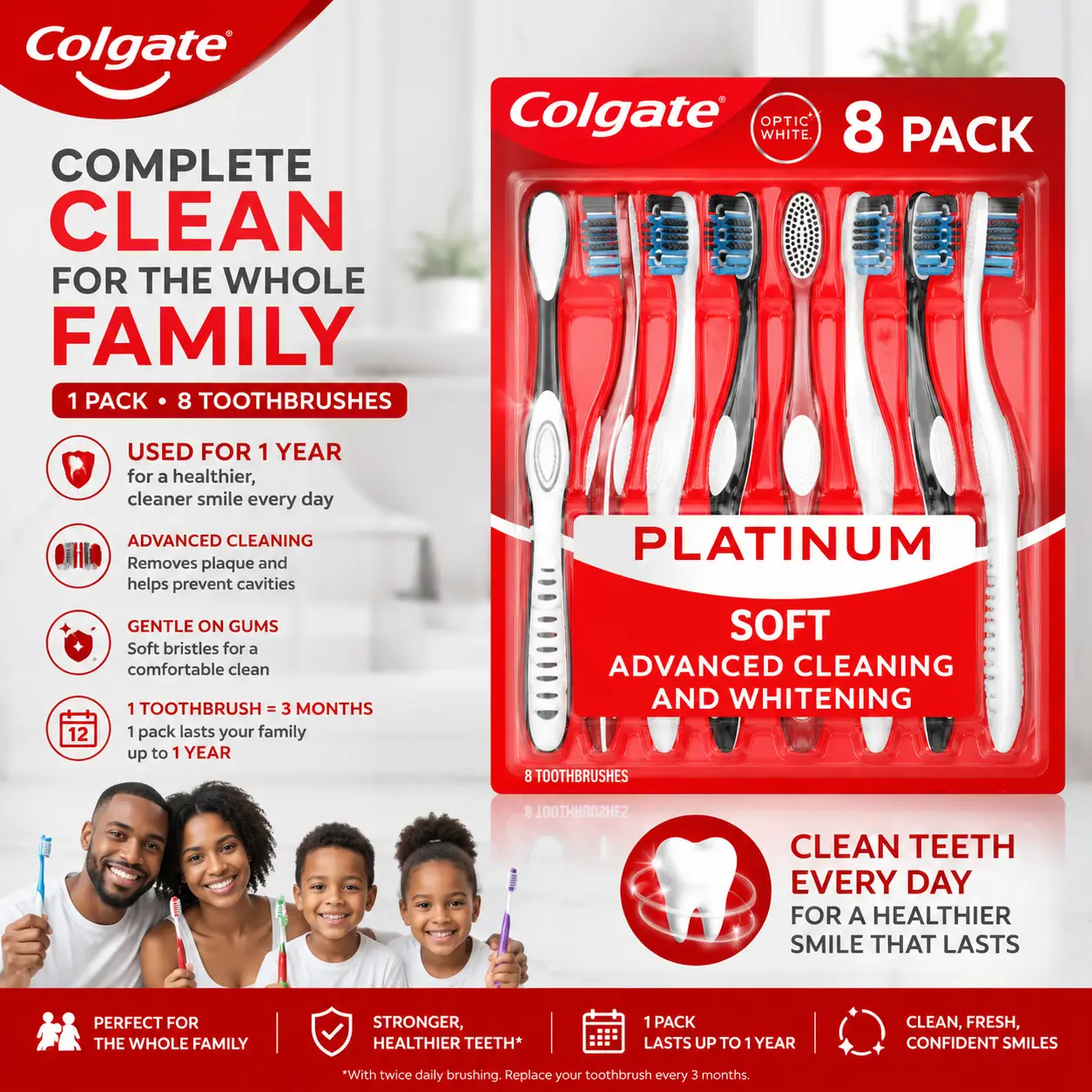 Brosse à dents manuelle Colgate Optic White 360° (souple), lot de 8. - Image 5
