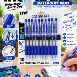 Stylos à bille Bleu Clipclicks Inc., paquet de 10. Profitez d'une écriture fluide et sans effort