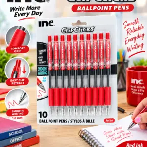 Stylos à bille rouge Clipclicks Inc., paquet de 10. Profitez d'une écriture fluide et sans effort