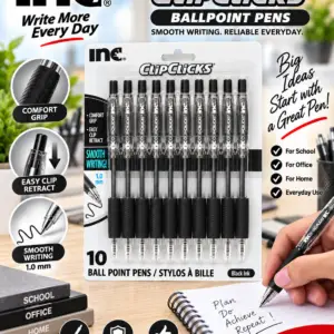 Stylos à bille noire Clipclicks Inc., paquet de 10. Profitez d'une écriture fluide et sans effort