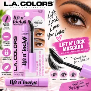 Mascara L.A. Colors, mascara volumateur et allongeant est doté d'une formule spéciale.