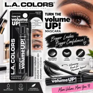 Mascara L.A. Colors, mascara volumateur et allongeant est doté d'une formule spéciale.