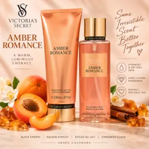 Victoria’s Secret Amber Romance Fragrance Duo – Lotion & Brume Parfumée 236 ml et 250 ml