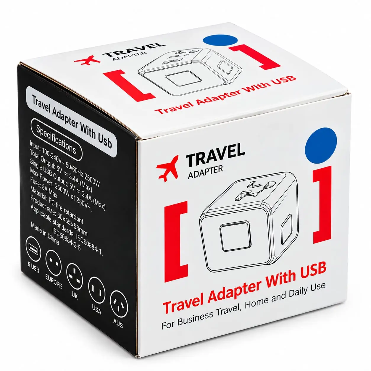 Adaptateur de voyage universel international – USB-C + 3 ports USB-A. Couleure Bleue - Image 8