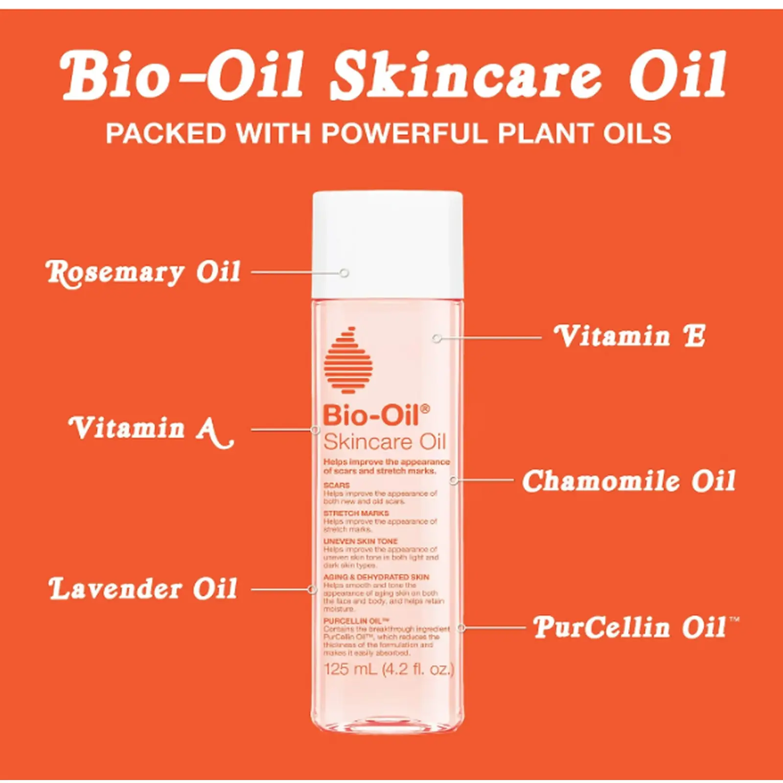 Bio-Oil Huile de soin pour cicatrices et vergetures, soin hydratant visage et corps à la vitamine E et A pour peaux sèches et sensibles, recommandé par les dermatologues, non comédogène, 125 ml - Image 3