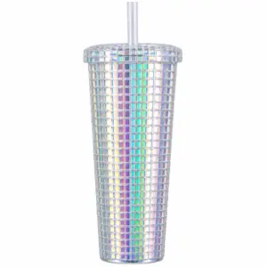 Gourde Tumbler Texturée en Plastique Solide avec Paille – Blanche brillante 650ml