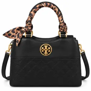 Sac à main Le Bag noir avec foulard léopard