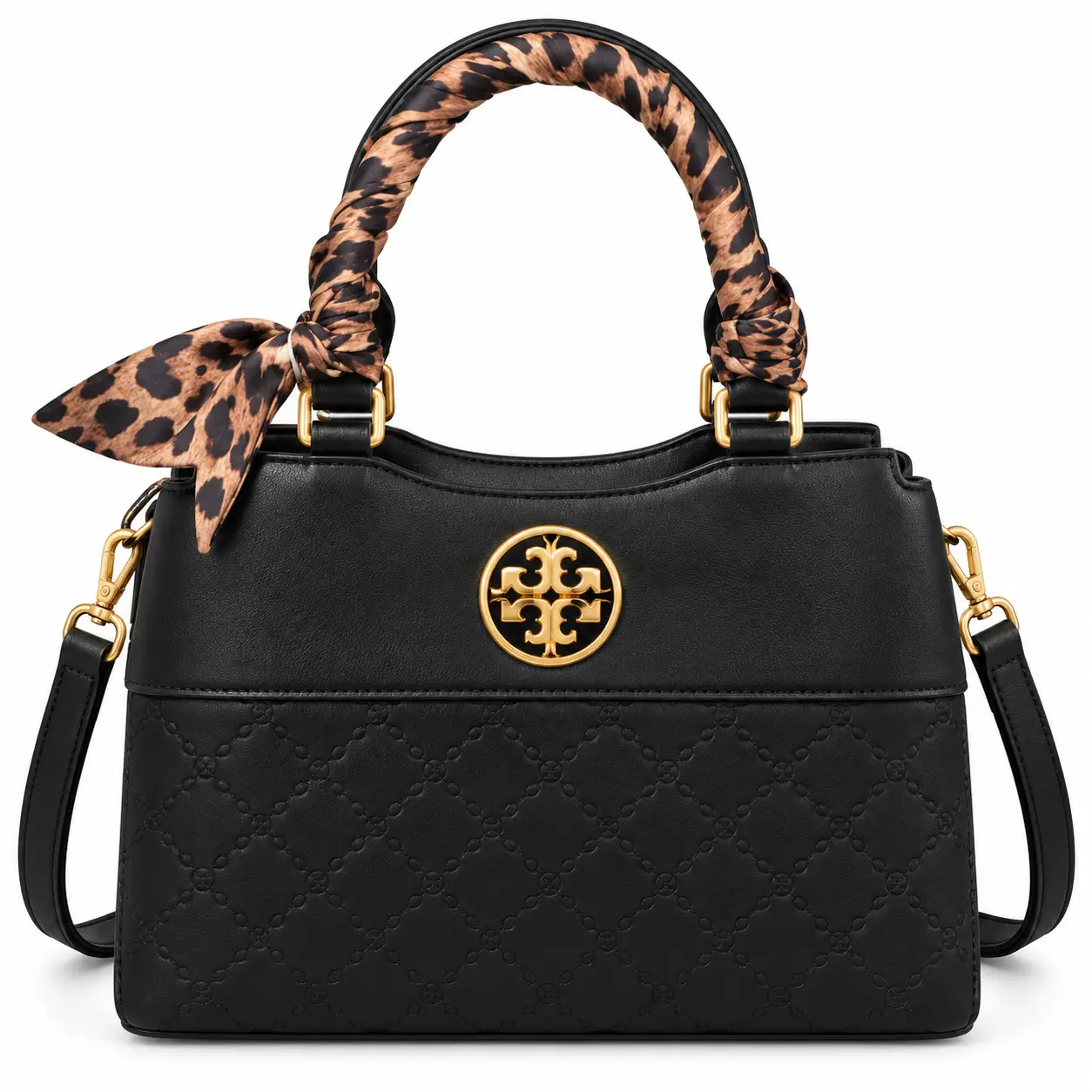 Sac à main Le Bag noir avec foulard léopard