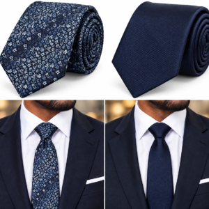 Perry Ellis Portfolio – Lot de 2 Cravates Homme – Fleurie et Bleu Marine