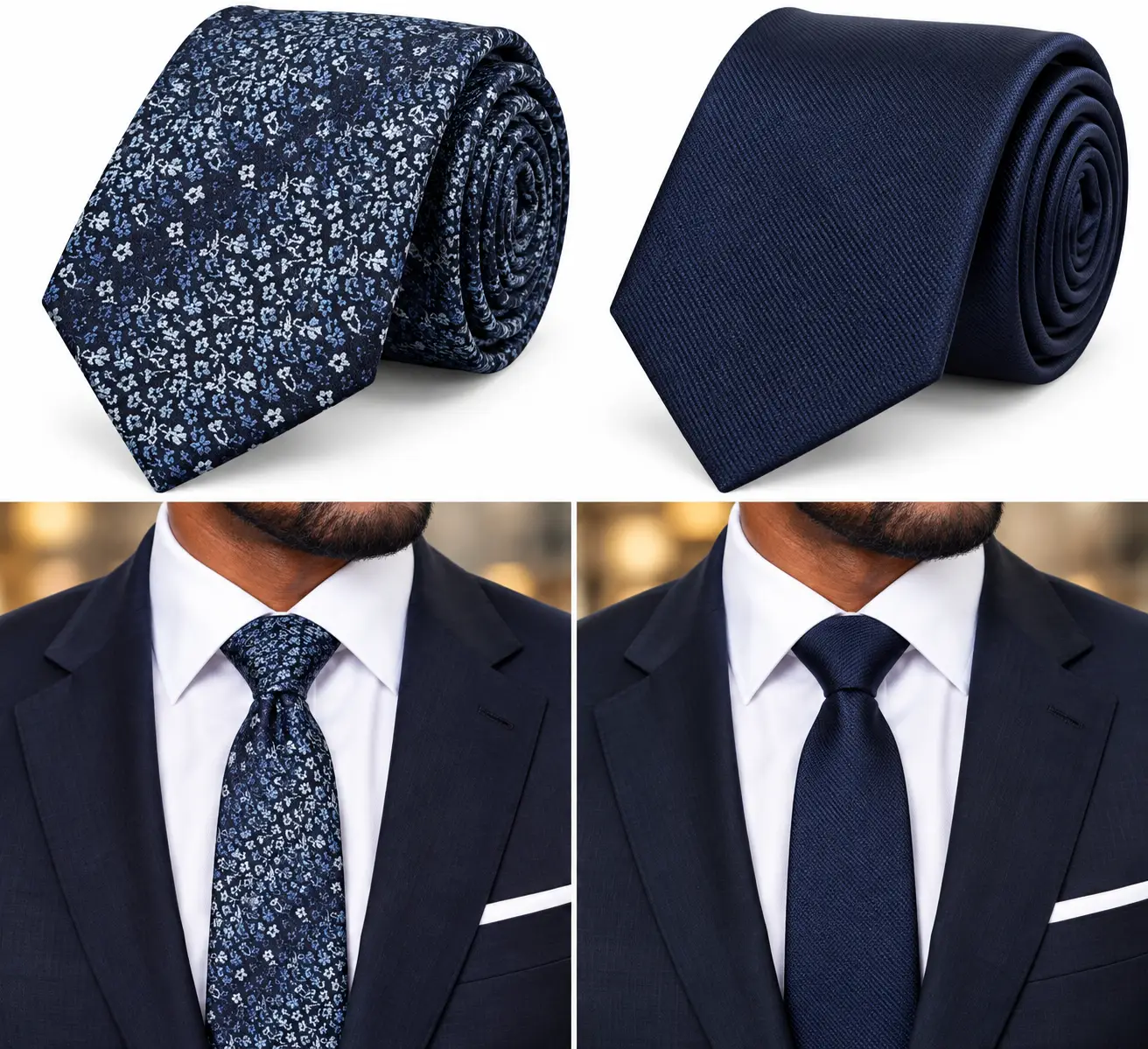 Perry Ellis Portfolio – Lot de 2 Cravates Homme – Fleurie et Bleu Marine