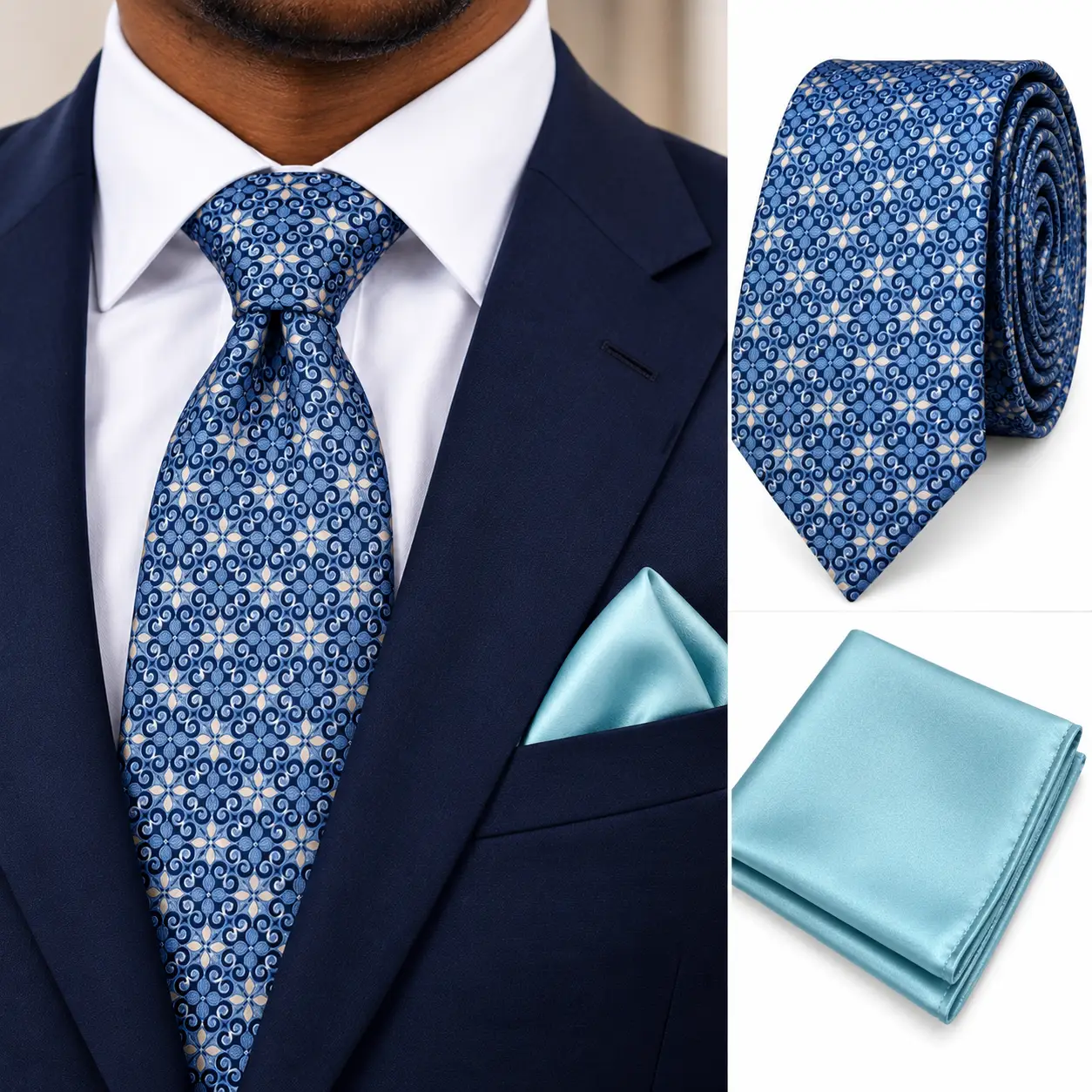 Steve Harvey Celebration Edition – Ensemble Cravate & Pochette Homme – Bleu et vert