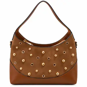 Sac à main femme LE BAG marron grand format avec détails dorés