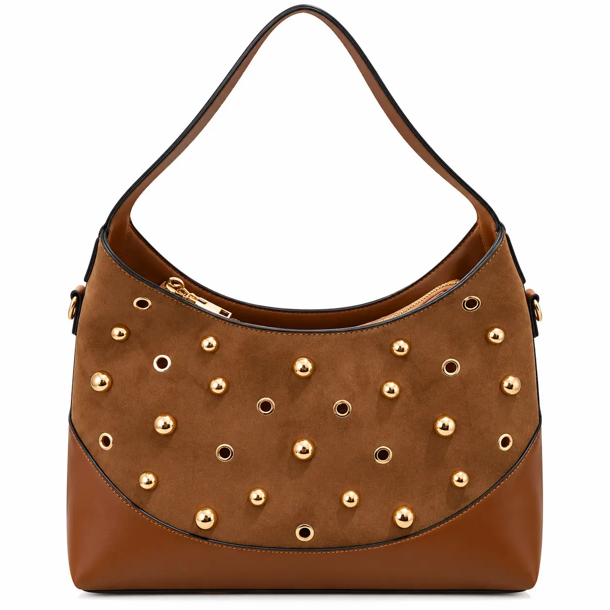 Sac à main femme LE BAG marron grand format avec détails dorés