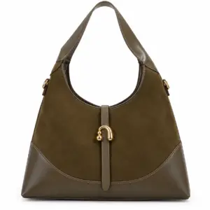 Grand sac à main femme LA TERRE Couleur Marron olive – Porté épaule avec finition dorée