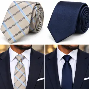 Rooster – Lot de 2 Cravates Homme – Bleu Marine & Beige à Rayures