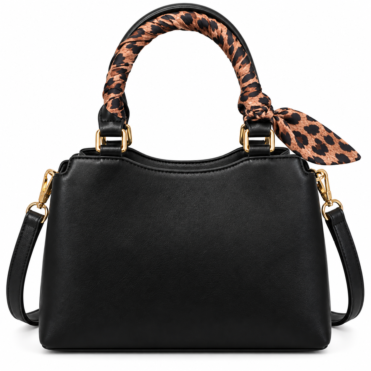 Sac à main Le Bag noir avec foulard léopard - Image 3