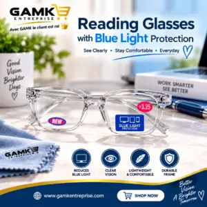Lunettes de Lecture +3.25 avec Protection Lumière Bleue – Monture Transparente SKU: A