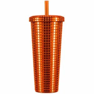 Gourde Tumbler Texturée en Plastique Solide avec Paille – Orange brillante 650ml
