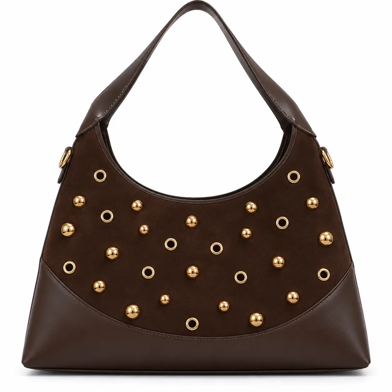 Sac à main femme LE BAG marron CAFE grand format avec clous et œillets dorés
