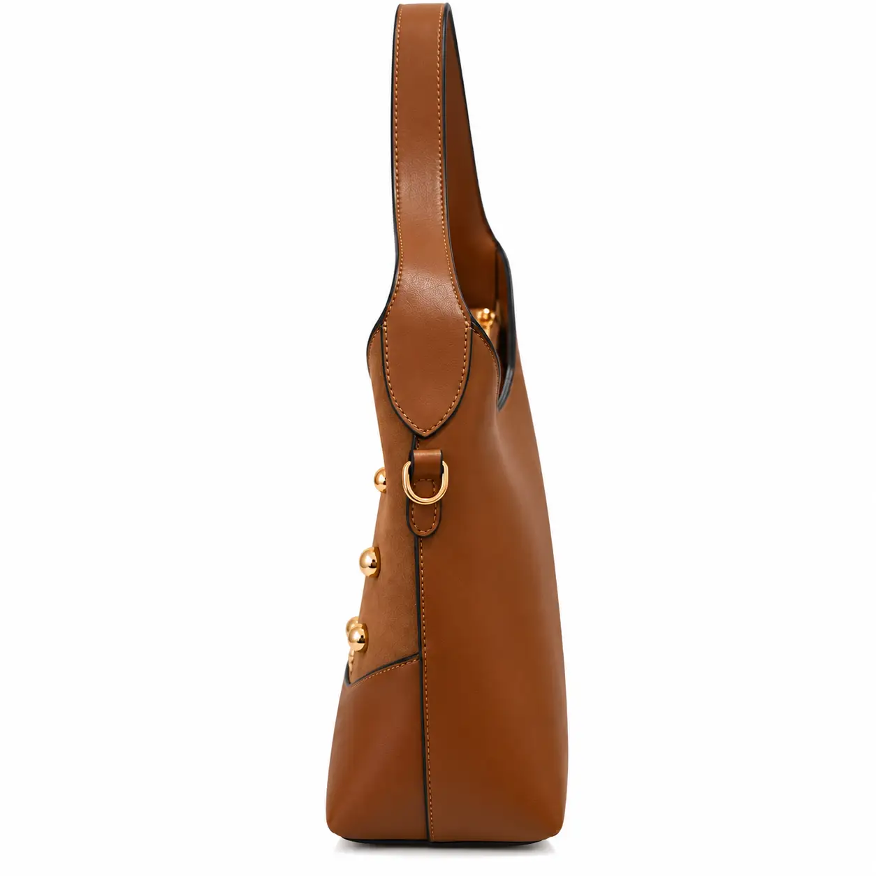 Sac à main femme LE BAG marron grand format avec détails dorés - Image 3