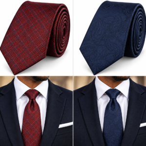 Haggar – Lot de 2 Cravates Homme , Rouge & Bleu Marine