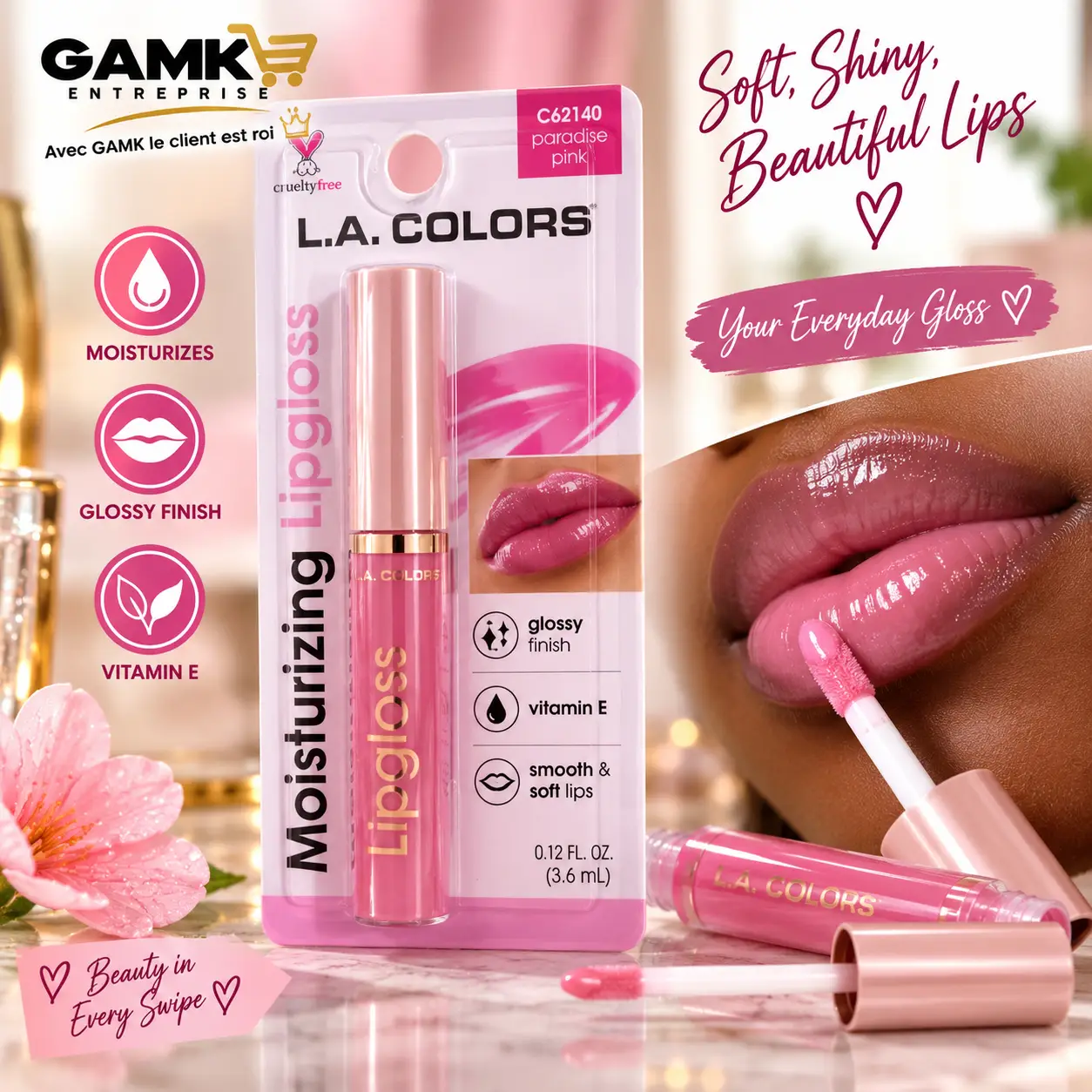 L.A. COLORS Moisturizing Lip Gloss – Paradise Pink