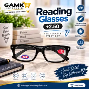 HAUTE QUALITE Lunettes de Lecture +2.50 – Monture NOIRE SKU: Y