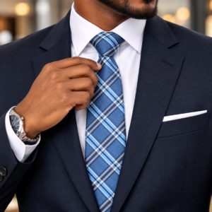 Michael Kors – Cravate Homme à Carreaux – Bleu