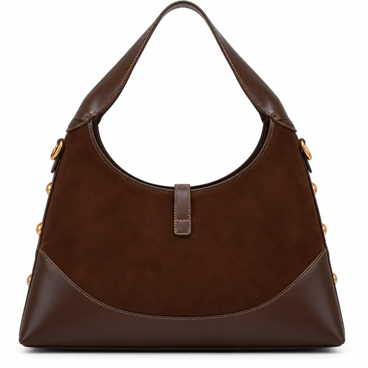 Sac à main femme LE BAG marron CAFE grand format avec clous et œillets dorés - Image 4