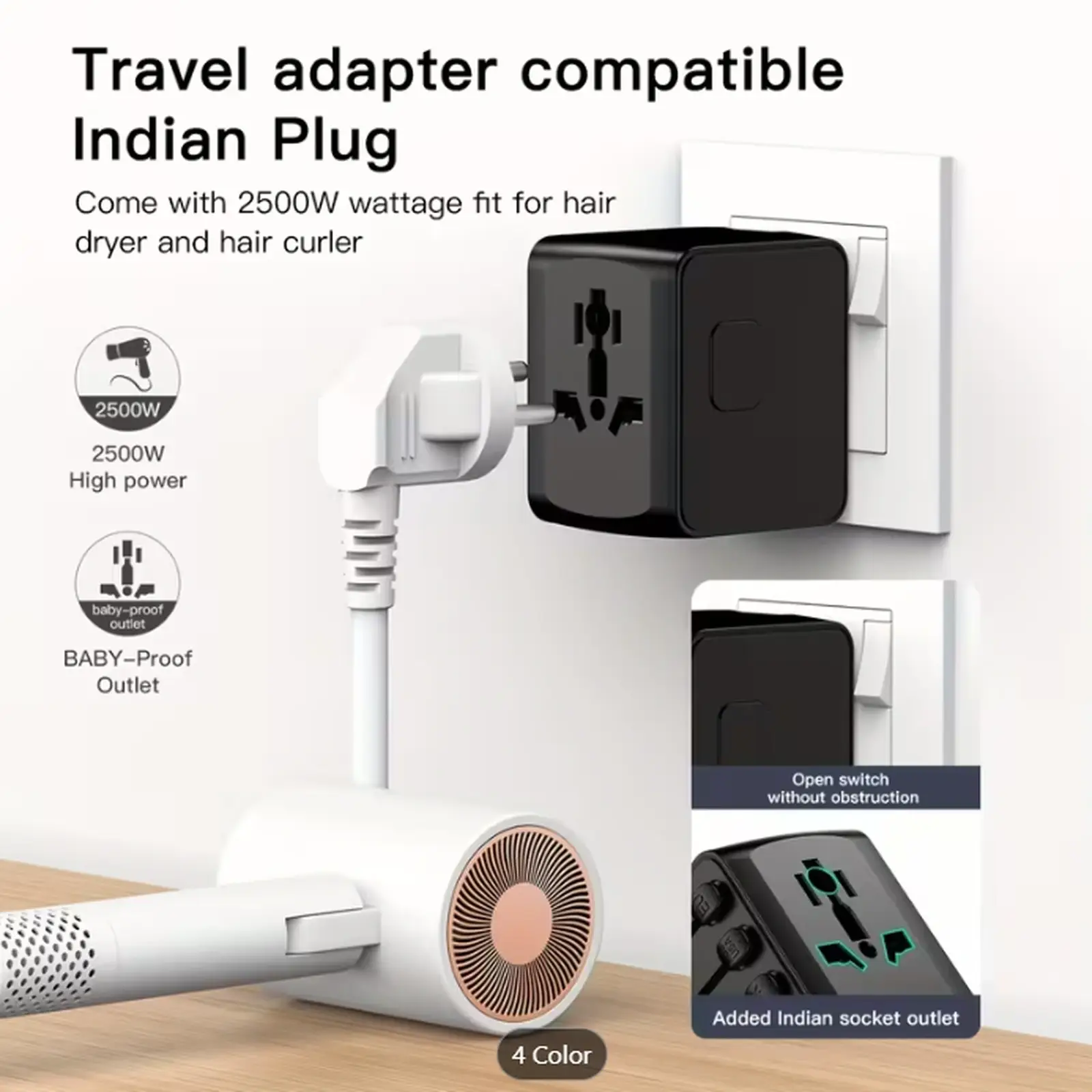 Adaptateur de voyage universel international – USB-C + 3 ports USB-A. Couleure Bleue - Image 2