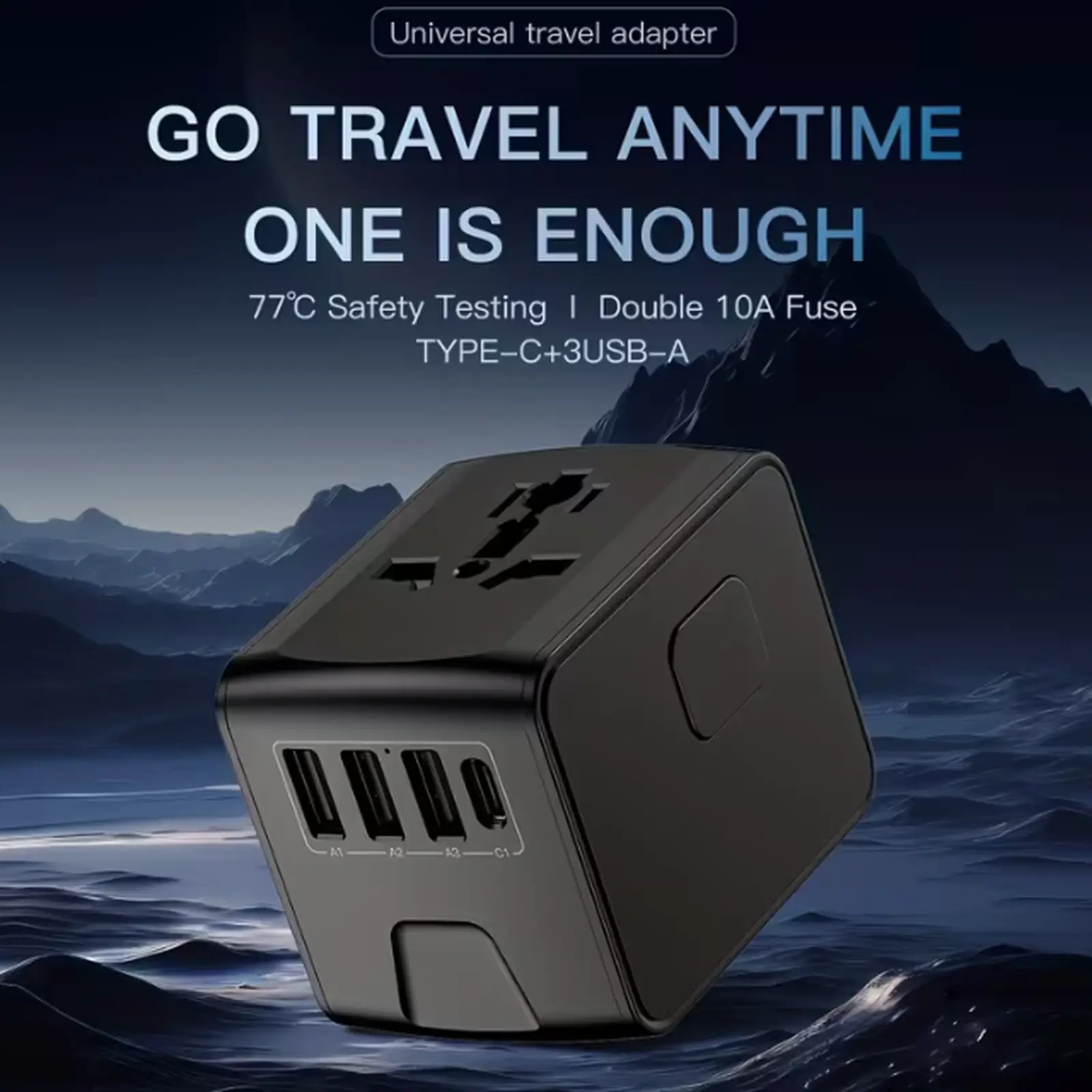 Adaptateur de voyage universel international – USB-C + 3 ports USB-A. Couleure Bleue - Image 5