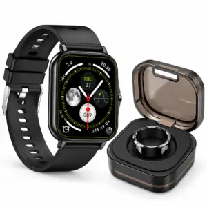 PURSONIC Pack de Montre Connectée & Bague Wellness – Noire