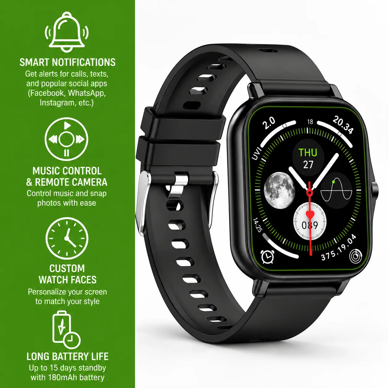 PURSONIC Pack de Montre Connectée & Bague Wellness – Noire - Image 7