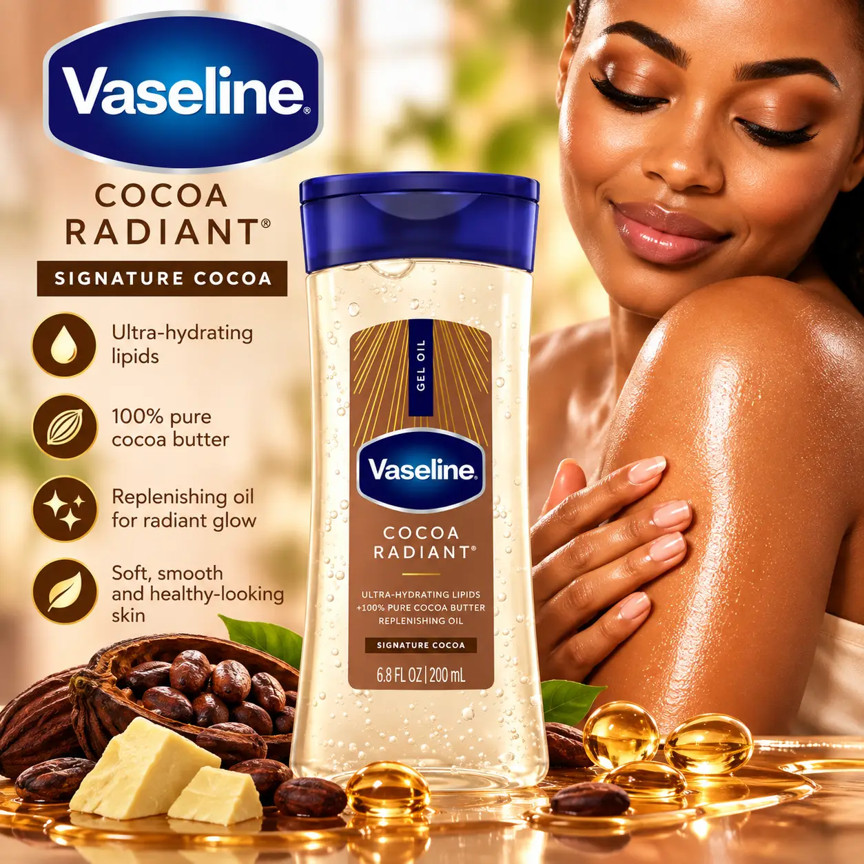Vaseline Cocoa Radiant Gel Oil – Huile-Gel au Beurre de Cacao – 200 mL - Image 2