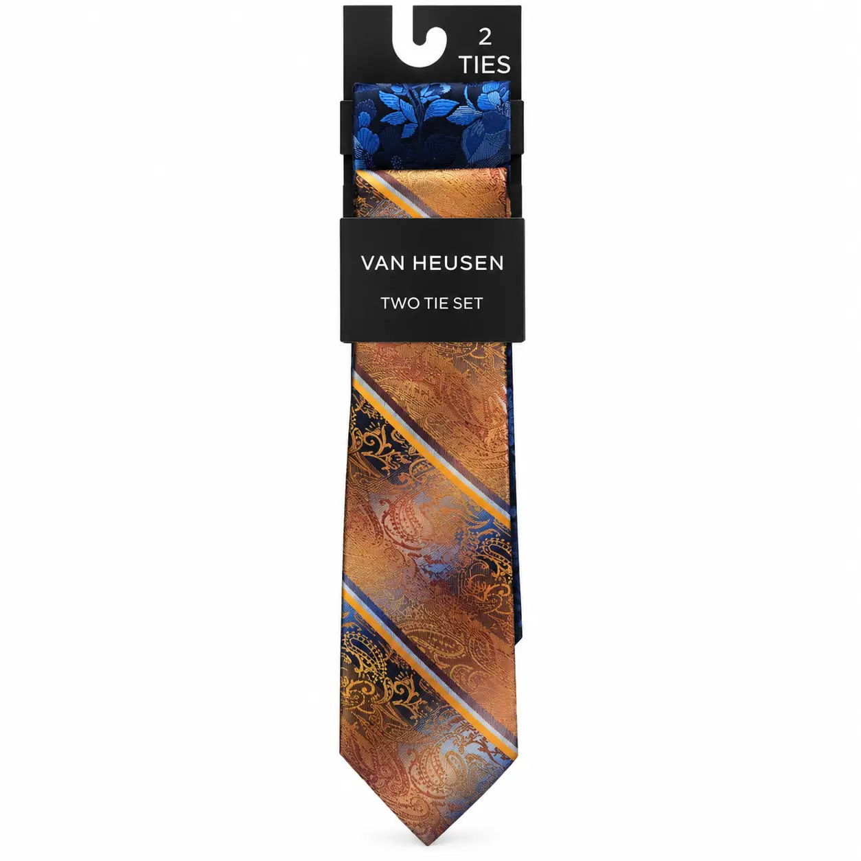 Lot de 2 Cravates Homme Van Heusen – Motif floral Bleu & Orange doré - Image 2