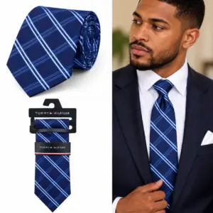 Cravate Tommy Hilfiger Homme – Bleu Marine à Motif Carreaux