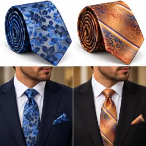 Lot de 2 Cravates Homme Van Heusen – Motif floral Bleu & Orange doré