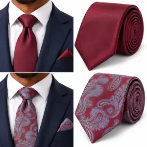 Van Heusen – Lot de 2 Cravates Homme – Bordeaux Uni & Bordeaux à Motifs Paisley Bleus